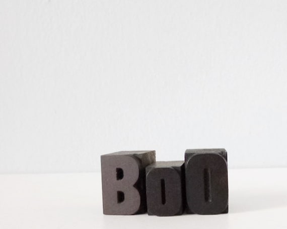 Boo Halloween decoration wood blocks vintage letterpress letter block set