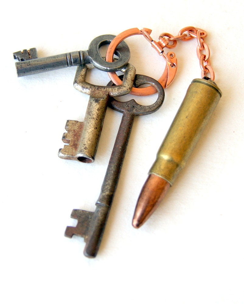 Bullet Keychain - vintage bullet, vintage copper plated steel keychain, eco friendly, men, unisex, Father's Day Gift, gift under 20