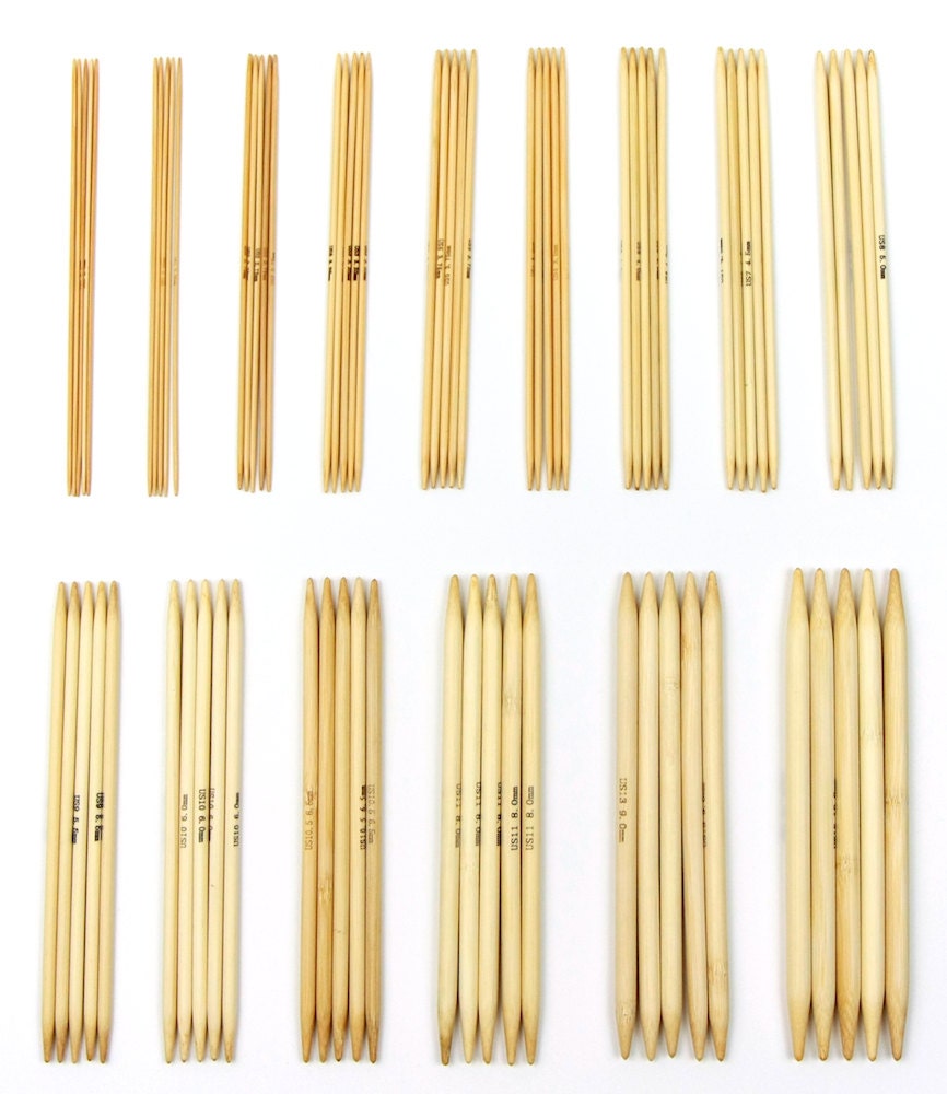 Full Set 8 inch Bamboo Double Pointed Straight Knitting Needles - Includes All US Sizes 0 1 2 3 4 5 6 7 8 9 10 10.5 11 13 15