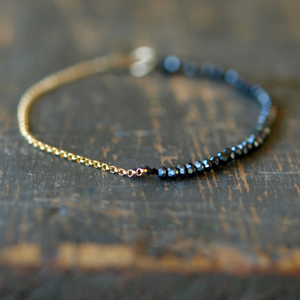 Black Magic Gold Bracelet Delicate Gemstone Sparkle Handmade Jewelry