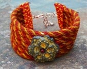 Autumn II, handmade kumihimo cuff with beadwork