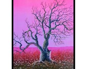 RW2 Tree Large Fleece Blanket throw queen size bedding pink landscape black gothic art dead