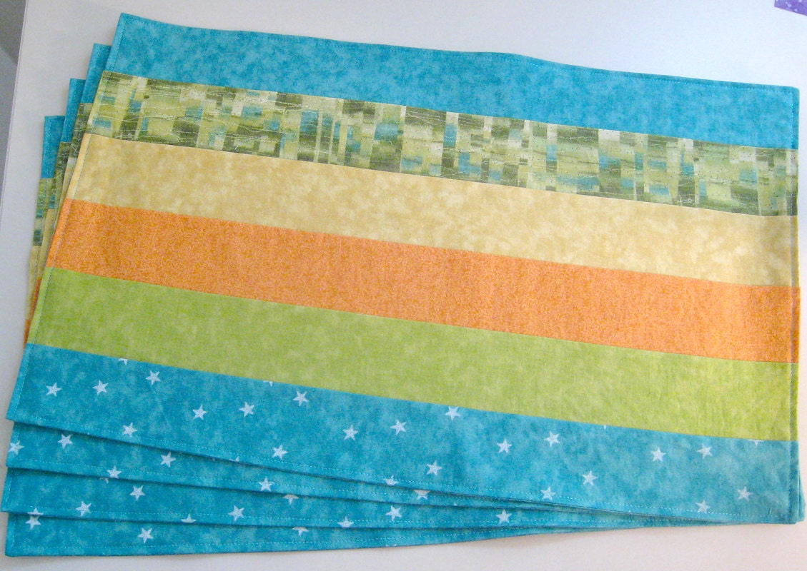 Orange Yellow Green Teal Turquoise Blue Set of 4 Placemats