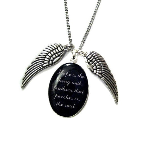 Emily Dickinson Hope Is The Thing With Feathers That Perches In The Soul Charm Necklace from Hoolala