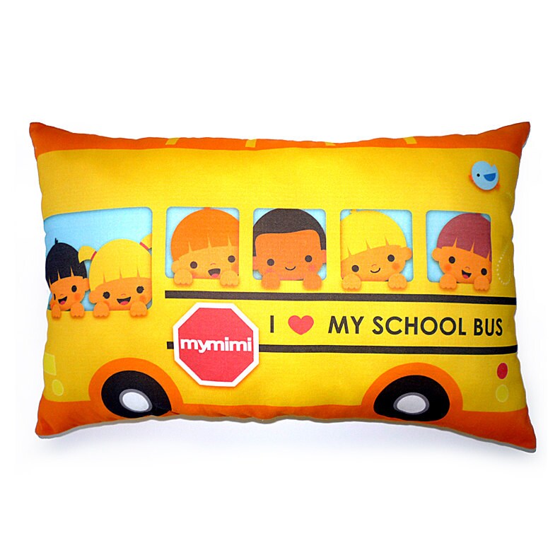 Decorative Pillow, Travel Pillow, Kawaii Print, Toy Pillow - Yellow School Bus - Ships June 1st, 2013