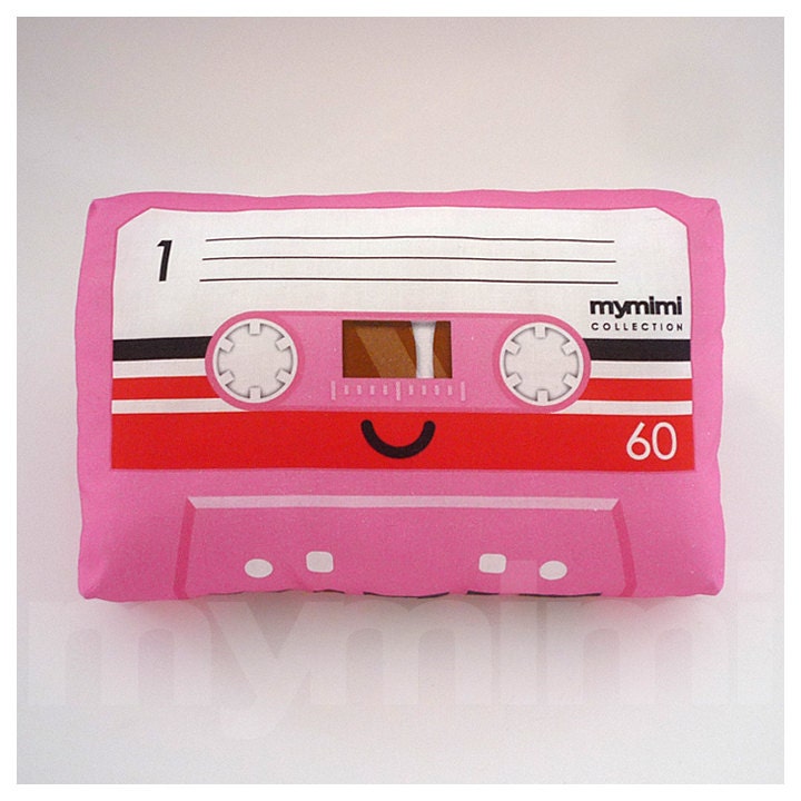 Decorative Pillow, Mini Pillow, Throw Pillow, Retro Toy Pillow - Pink Cassette Mix Tape