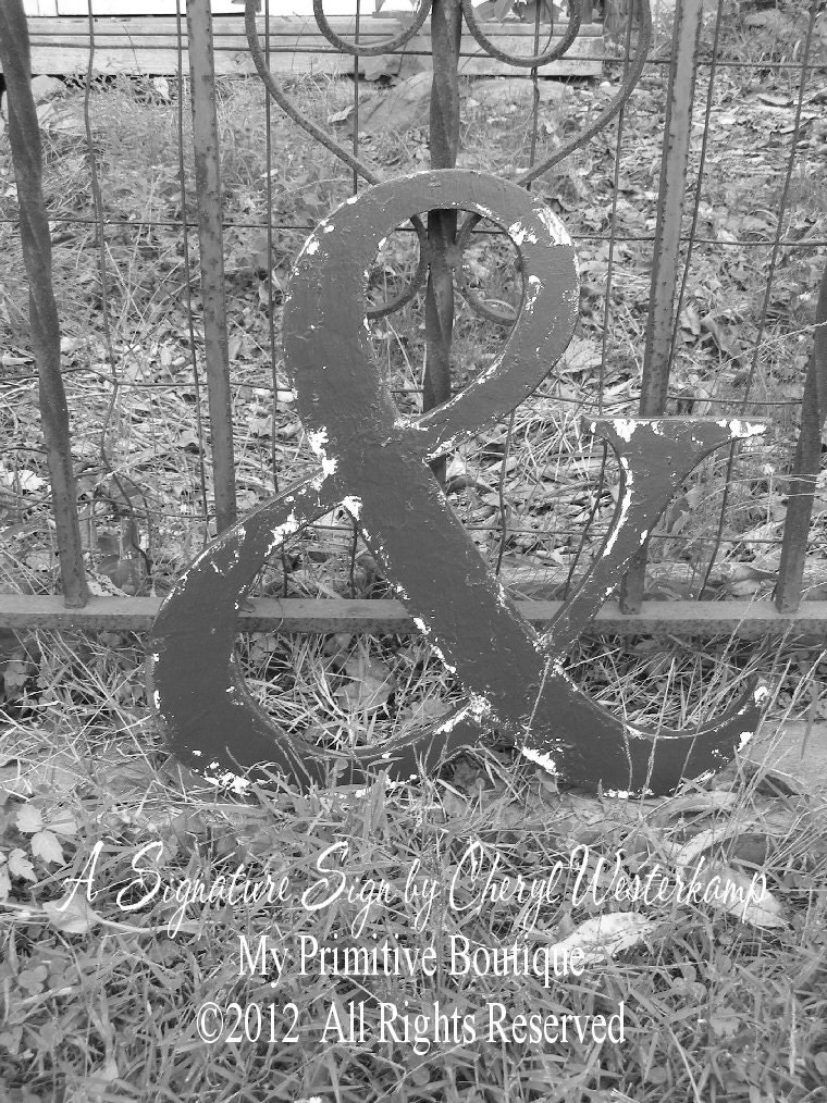 Distressed Black AMPERSAND SYMBOL, Cut Out Wood Letters, ANY Letter Available, Nursery Decor, Wedding Decor
