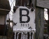 Shabby Vintage CHRISTMAS ORNAMENT, Letter B, Monogram Ornament, Hand Painted PERSONALIZED Ornament, Crystal Bead Detail