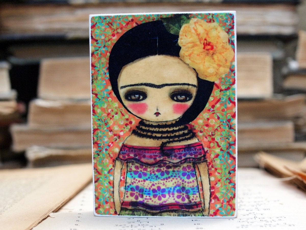 Frida Bound Again - 7x9 Inches Giclee Reproduction Mounted On Wood Block by Danita Art