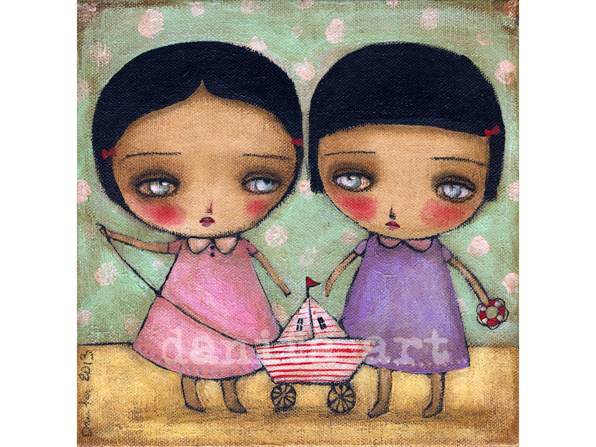 Let's Sail The Seven Seas  - Giclee Reproduction from Original Mixed Media Mermaid Collage Painting By Danita Art - (8x8 INCHES Paper Print)
