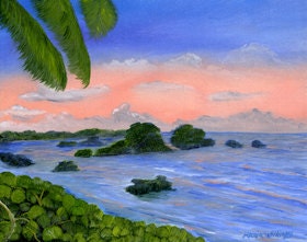 Caribbean Sky / Tropical Beach Painting / Original Oil by Maria Williams - Framed