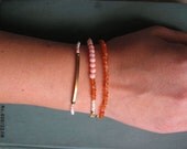 Georgia Bracelet Set - Hand-knotted Carnelian, Seed Pearl, Coral, Brass