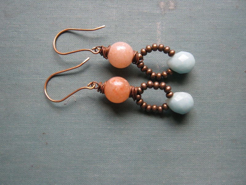 Mint, Peach & Brass earrings