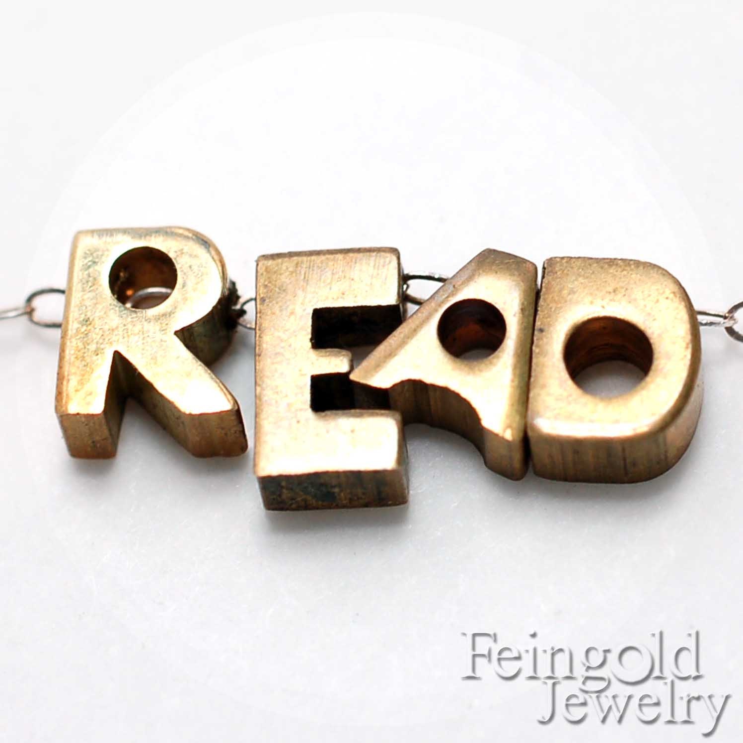 READ - Necklace - Vintage Brass Letters Initial Pendant on Sterling Silver Chain - Free US Shipping