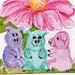 3 Little Pigs under the Big Pink Flower Mini Original Watercolor Painting with Easel