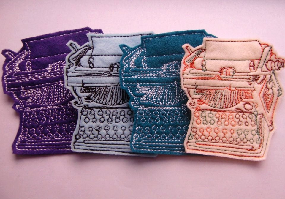 Set of 4 Typewriter Appliques Iron On Patches or Sew On Patches