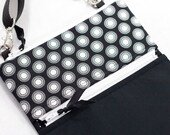 Cross Body Sling Bag Fits the iPad Mini or E Reader Black and White Circular