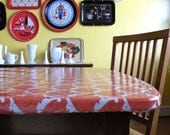 Elasticized Laminated Cotton Tablecloth for Medium SQUARE Tables -- Custom Made -- bpa and pvc free