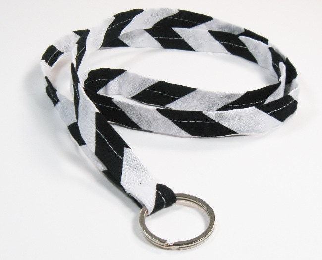Lanyard Key Chain - Medium - Black & White Chevron