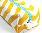 Boxy Makeup Bag - Medium - Yellow Chevron - oilcloth lined cosmetic case