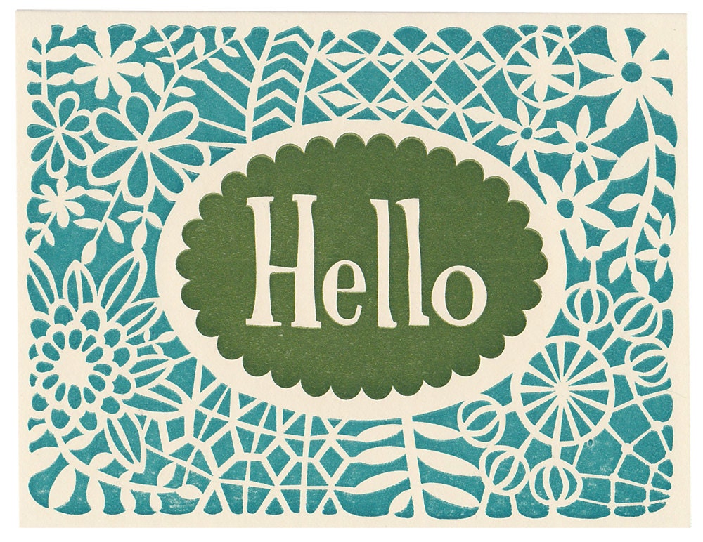 handmade letterpress Hello greeting card