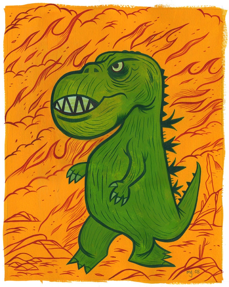 ORIGINAL Godzilla gouache painting 11x13.25 by Mike Gorman