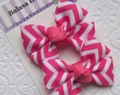 Boutique Hot Pink Chevron Hair Bow Pair