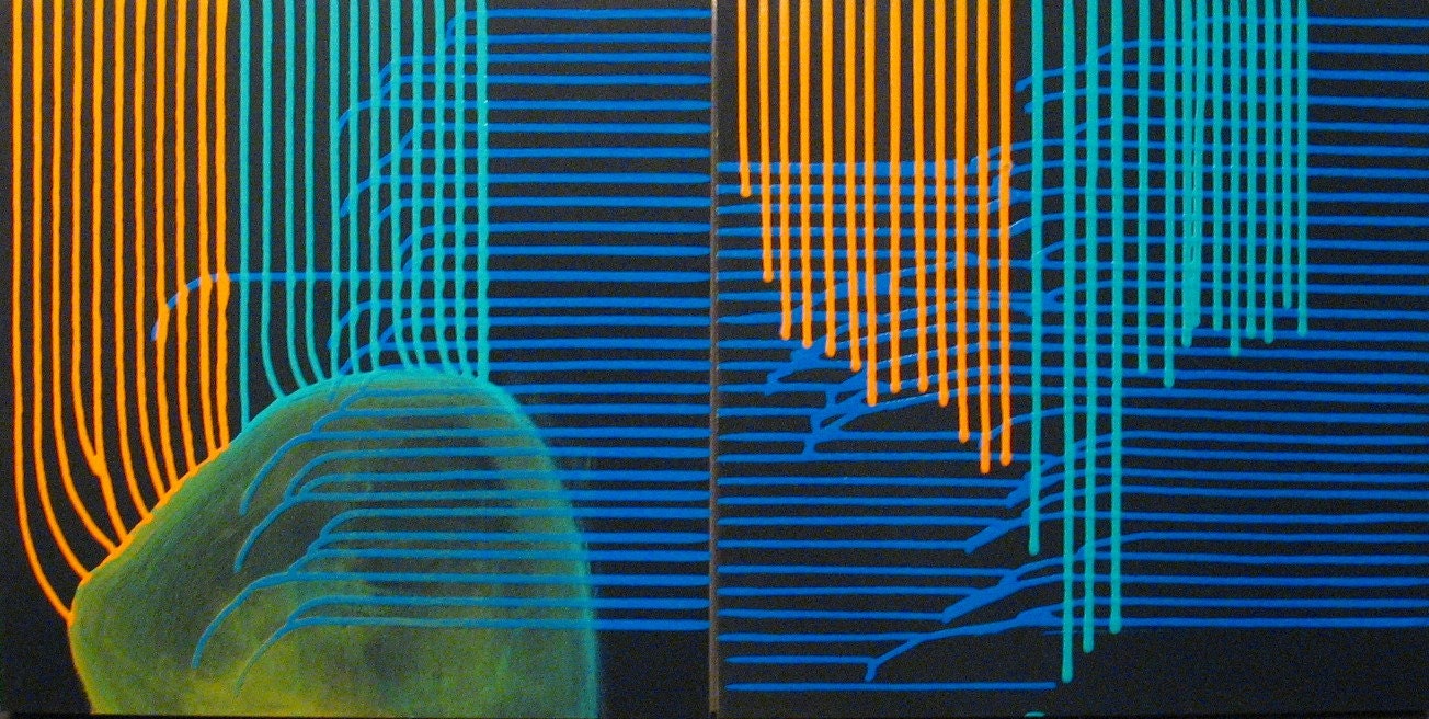 Original Paintings Abstract Mixed Media Diptych Acrylic Art by Aisyah Ang Size 20x40 with Cert