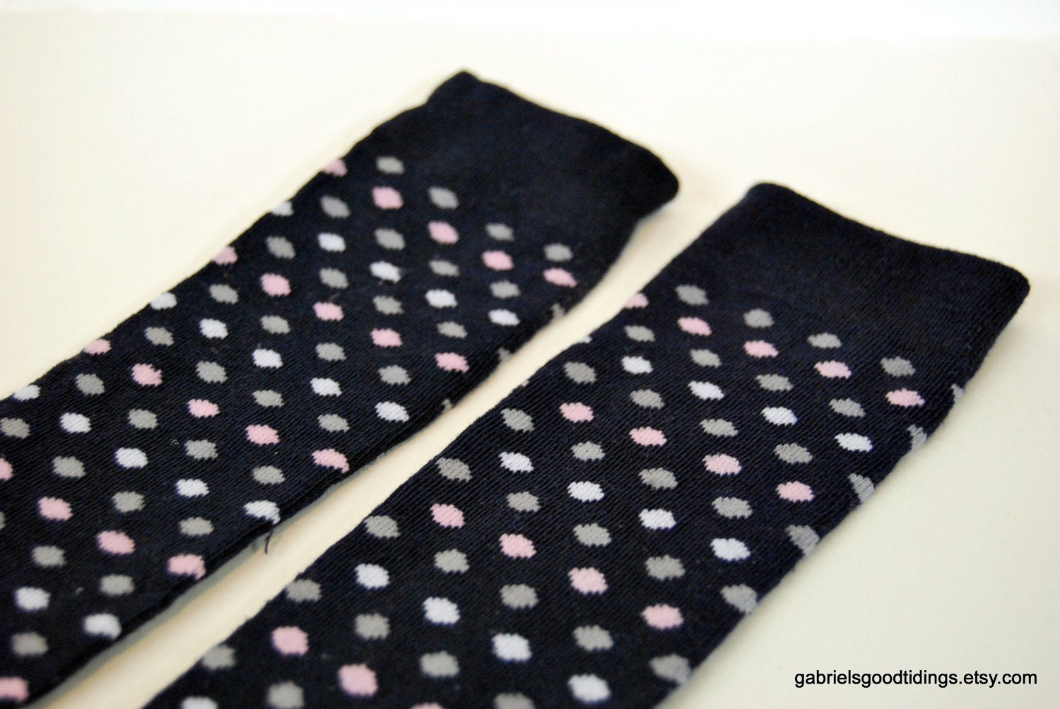 Navy with Pink, Grey and White Polka Dots -  Toddler Leg Warmers "Little Legs"
