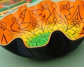 Citrus Mandala Record Bowl - Tribal Inspired Geometric Design in Yellow Orange and Green