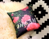 DREAM - Romantic Pink Rose Decorative Novelty Pillow - Typography