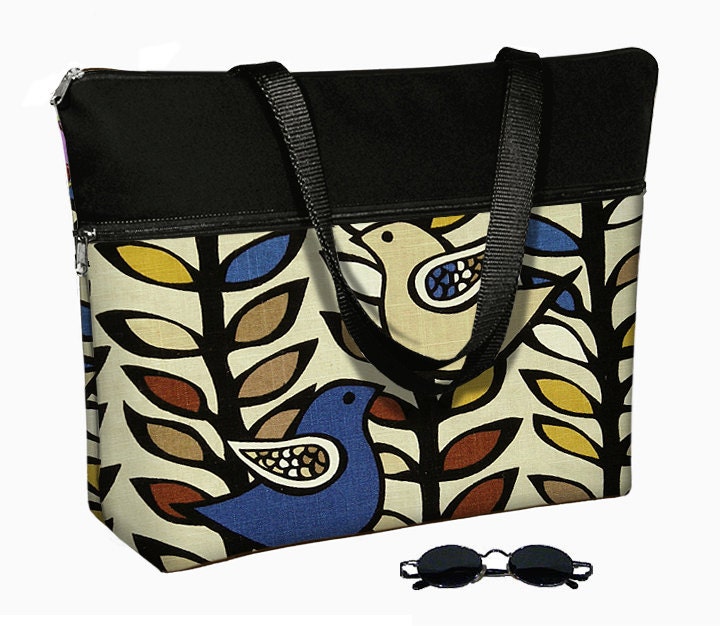 17 inch Laptop Bag with Straps / Laptop Tote Bag / 17" Laptop Case / Padded / Zippered Top / cute bird blue