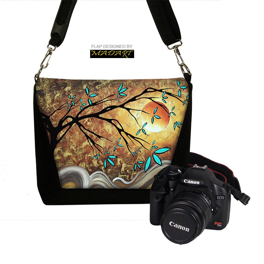 Unique Womens Digital Slr Camera Bag DSLR Camera Bag Purse Madart Apricot Moon zipper pocket blue gold  DELUXE