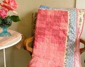 Patchwork Quilt Baby Size Pink Blue Tied Cotton