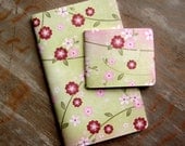 Unlined Notebook Set - Pink Cherry Blossoms on Green - 40 pages and 80 pages