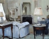 Art Print Living Room Interior Blue 5x7 on 8x10 - Blue Striped Sofa by David Lloyd