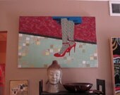 Stella in her heels-Original Fine Art Painting/Collage