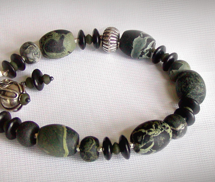 Rustic Jasper Bracelet with Jade and Sterling Silver ... Stone Age