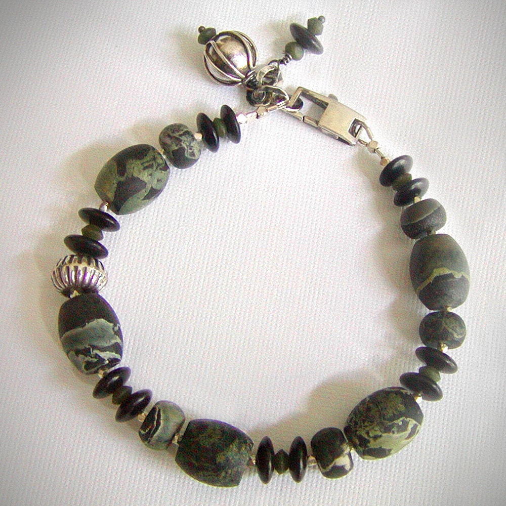 Rustic Jasper Bracelet with Jade and Sterling Silver ... Stone Age