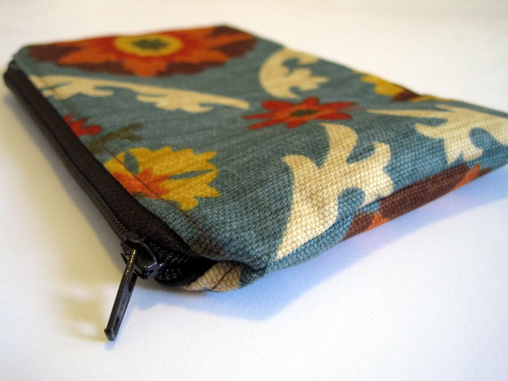 zipper pouch - blue floral tapestry