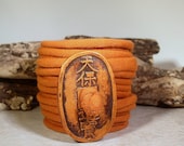 Wrap Bracelet - Asian Coin Design - Focal Button Clasp - Fabric Wrap - Easy Wear