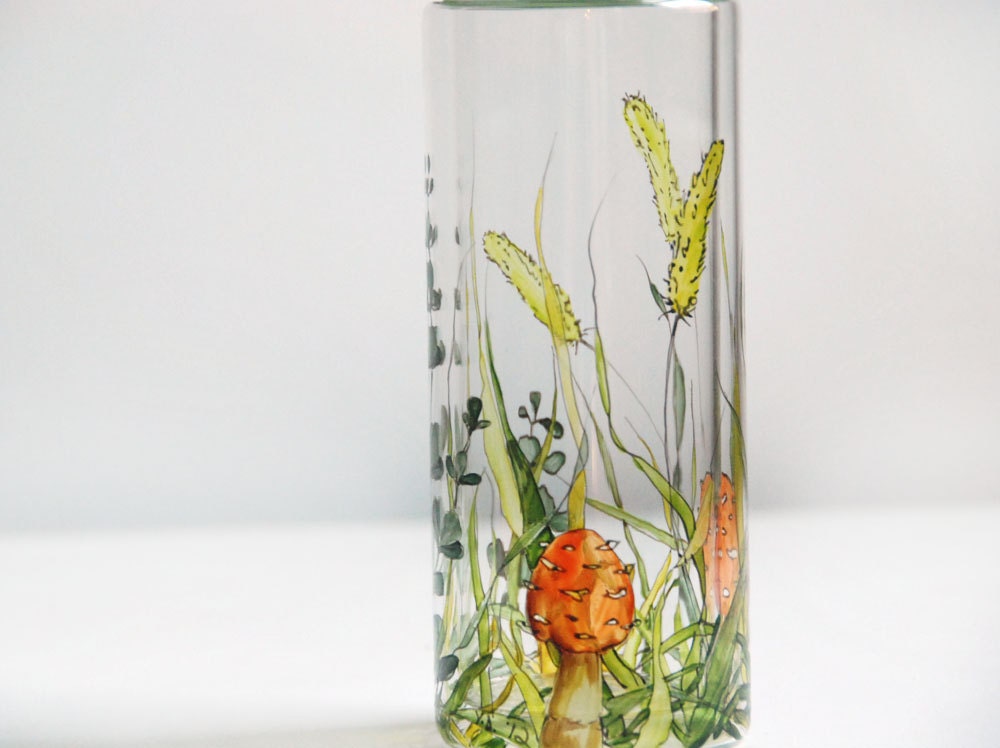 Water Bottle with Lid  - Shrooms and Grass Collection