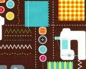 1 Yard Cut and Sew Brown Retro Cotton Fabric Robert Kaufman New