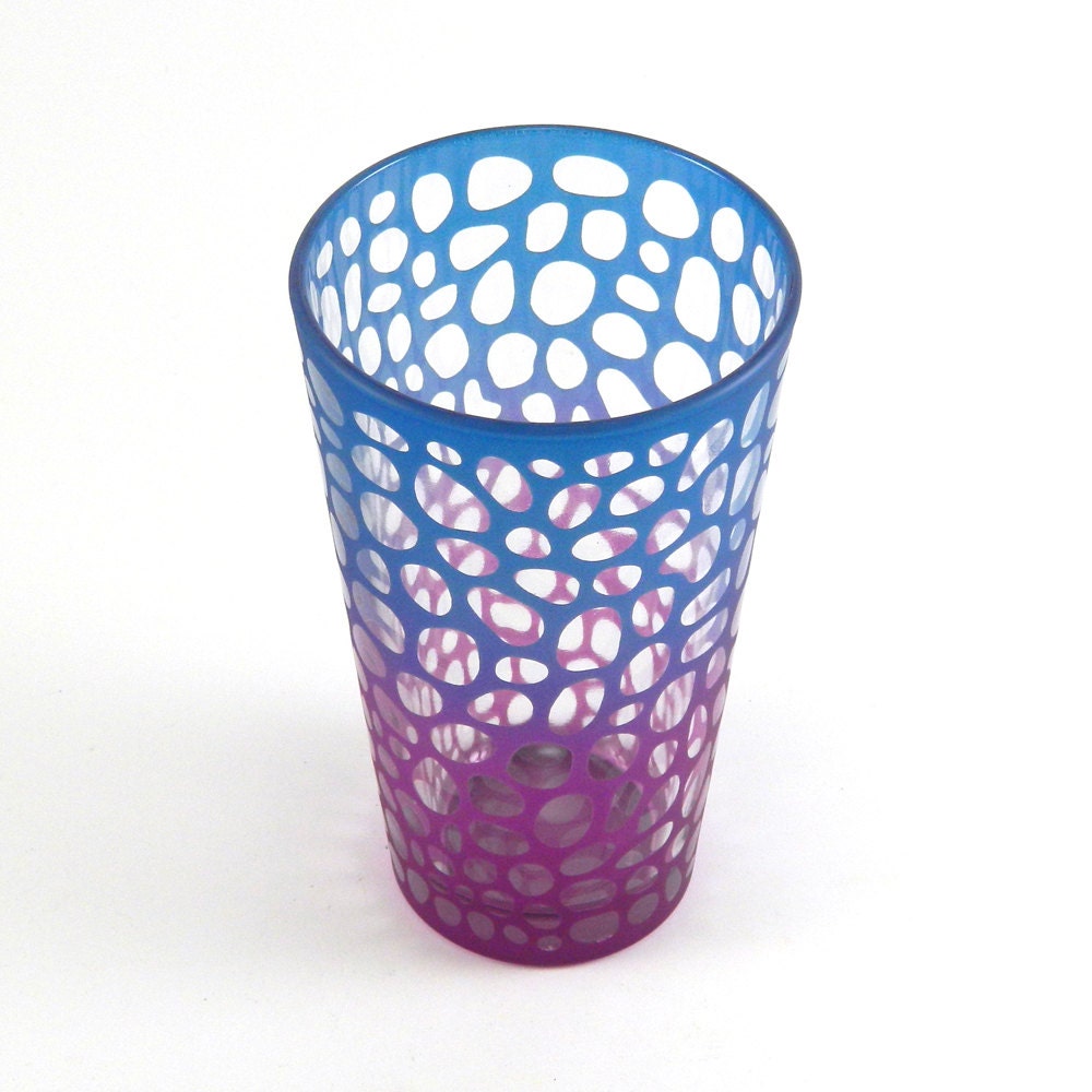 Pint Glass - River Rocks - Blue and Purple - Inlaid - Custom Painted and Etched Glassware