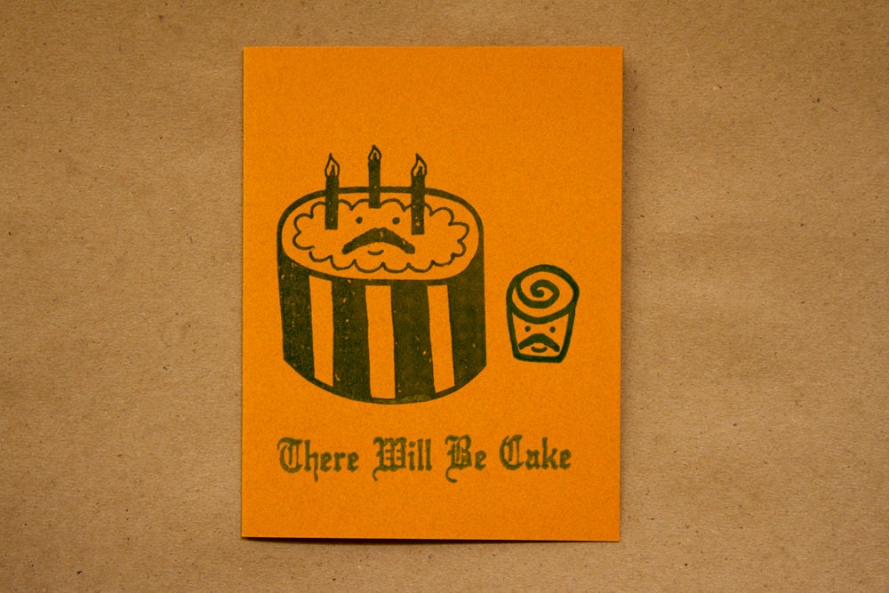 There Will Be Cake - Greeting Card - cupcakes birthday cake moustache - Burnt Orange