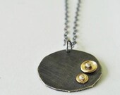 Pebble Double Disc Recycled Silver 14K FREE SHIPPING gold fill handmade necklace riveted rustic mixed metal bride modern accessory
