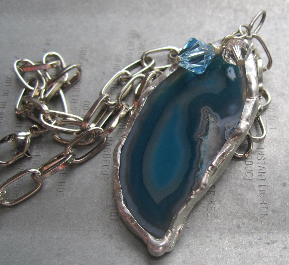 Blue Agate Geode Necklace with Swarovski Crystal Elements