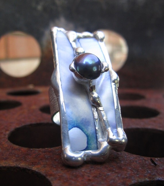Shades of Blue Mother of Pearl Fresh Water Pearl Ring