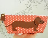 BBQ the Dachshund Strawberry Pink Polka Dots Cotton Canvas Case with Vinyl Applique