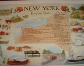 1910 NEW YORK The Empire State Antique Picture Map for Altered Art or Framing